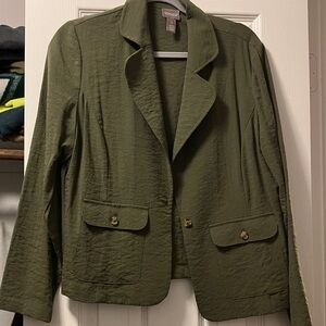 Chico's Olive Green Blazer with Buttoned Pockets